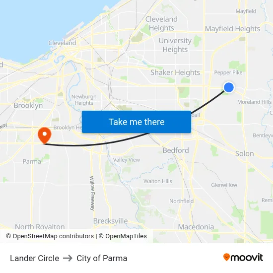Lander Circle to City of Parma map