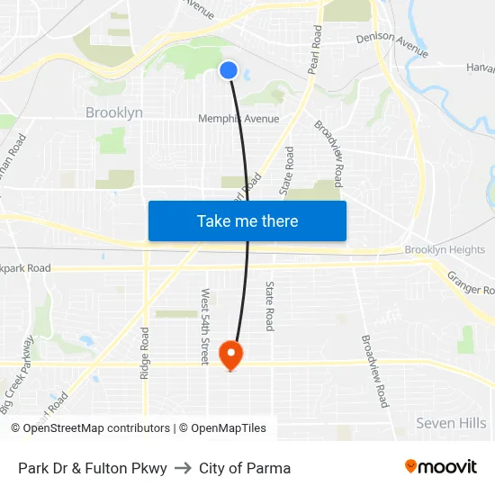 Park Dr & Fulton Pkwy to City of Parma map