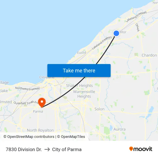 7830 Division Dr. to City of Parma map