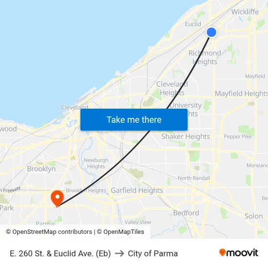 E. 260 St. & Euclid Ave. (Eb) to City of Parma map