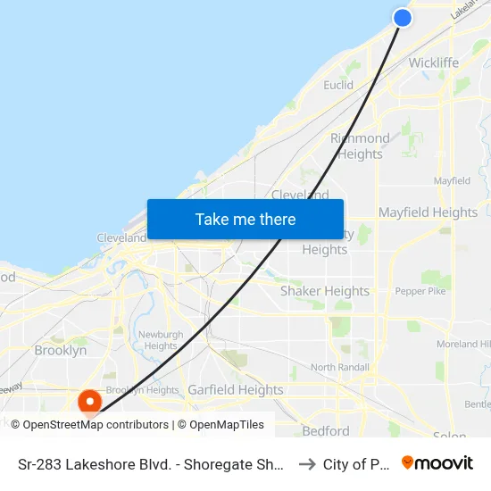Sr-283 Lakeshore Blvd. - Shoregate Shopping Center to City of Parma map