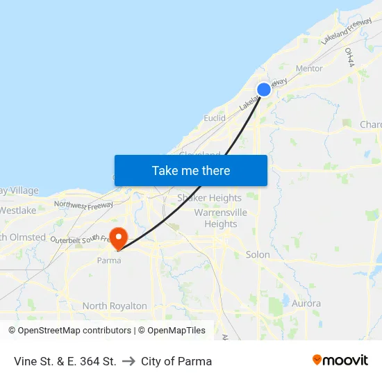 Vine St. & E. 364 St. to City of Parma map