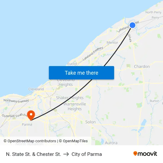 N. State St. & Chester St. to City of Parma map