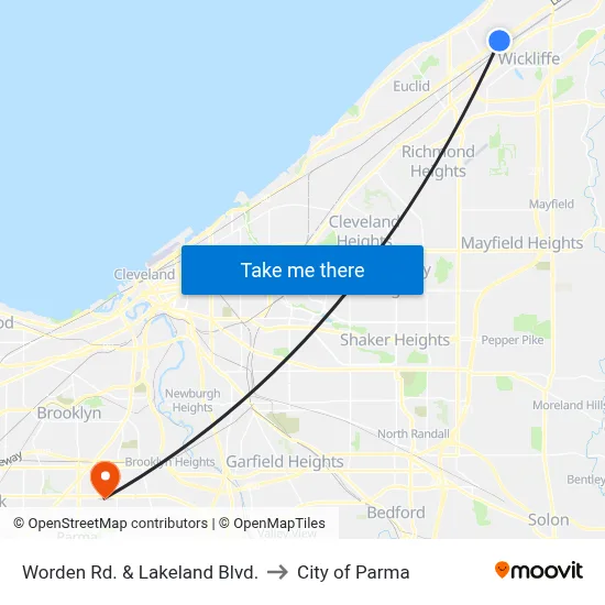 Worden Rd. & Lakeland Blvd. to City of Parma map