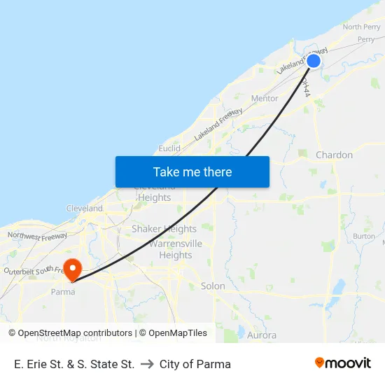 E. Erie St.  & S. State St. to City of Parma map