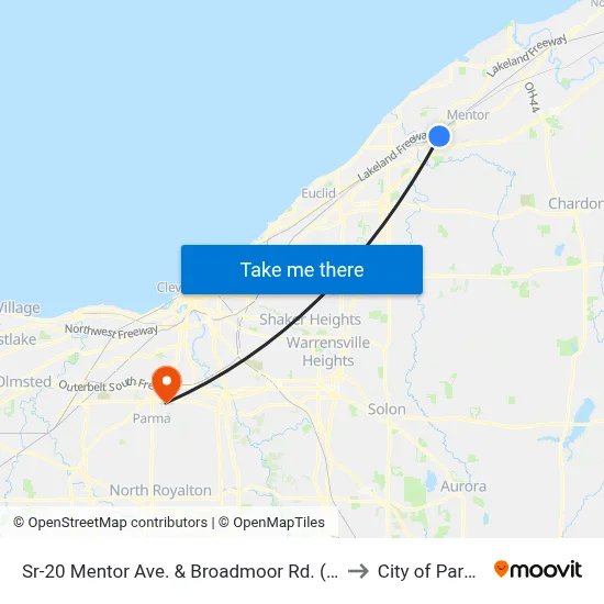 Sr-20 Mentor Ave. & Broadmoor Rd. (Eb) to City of Parma map