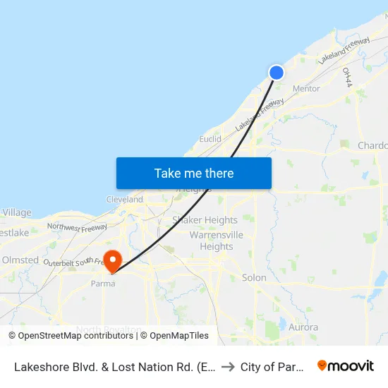 Lakeshore Blvd. & Lost Nation Rd. (Eb) to City of Parma map