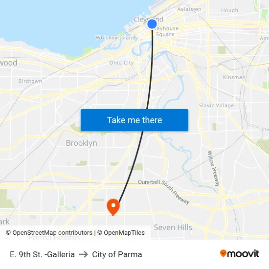 E. 9th St. -Galleria to City of Parma map