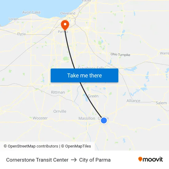 Cornerstone Transit Center to City of Parma map