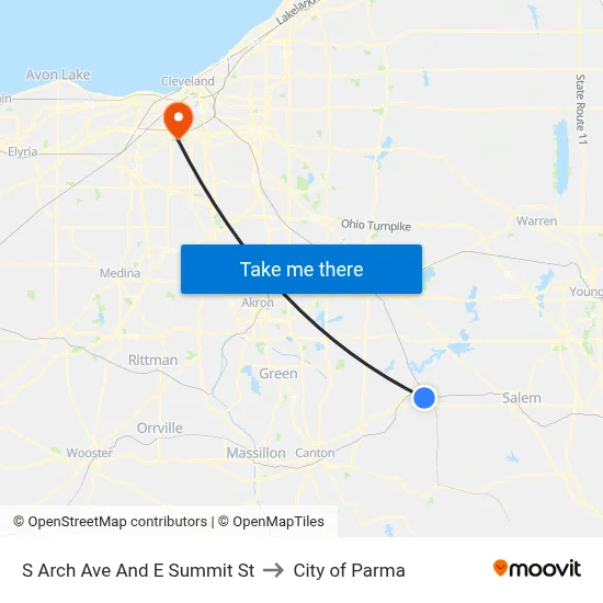 S Arch Ave And E Summit St to City of Parma map