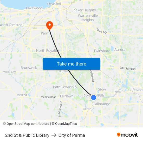 2nd St & Public Library to City of Parma map