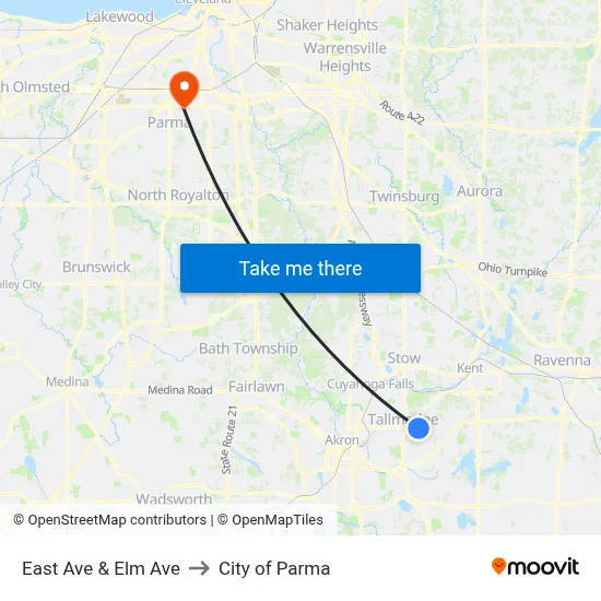East Ave & Elm Ave to City of Parma map