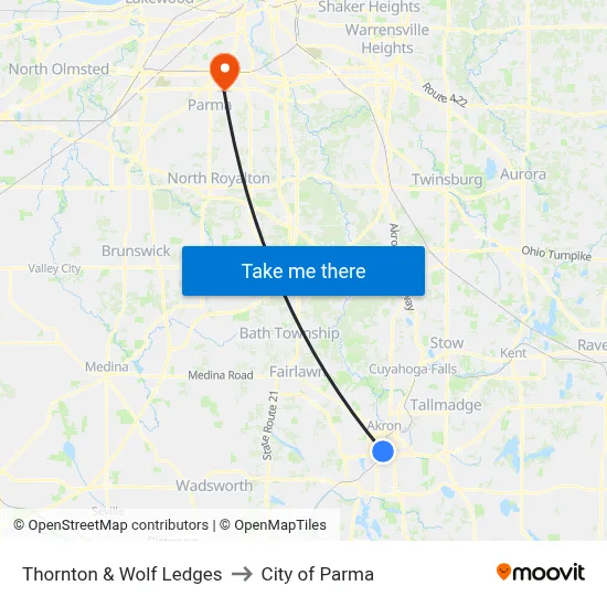 Thornton & Wolf Ledges to City of Parma map