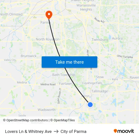 Lovers Ln & Whitney Ave to City of Parma map