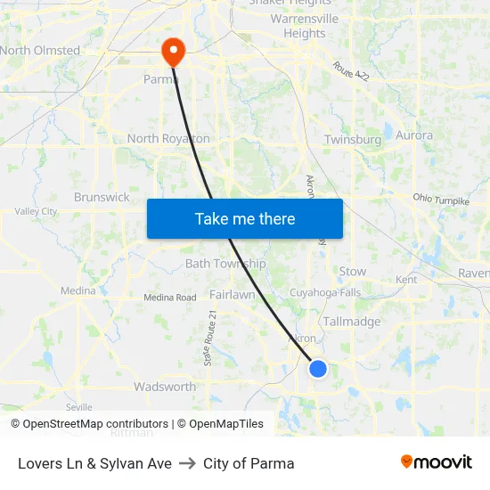 Lovers Ln & Sylvan Ave to City of Parma map