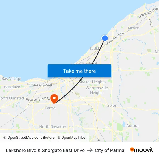 Lakshore Blvd & Shorgate East Drive to City of Parma map