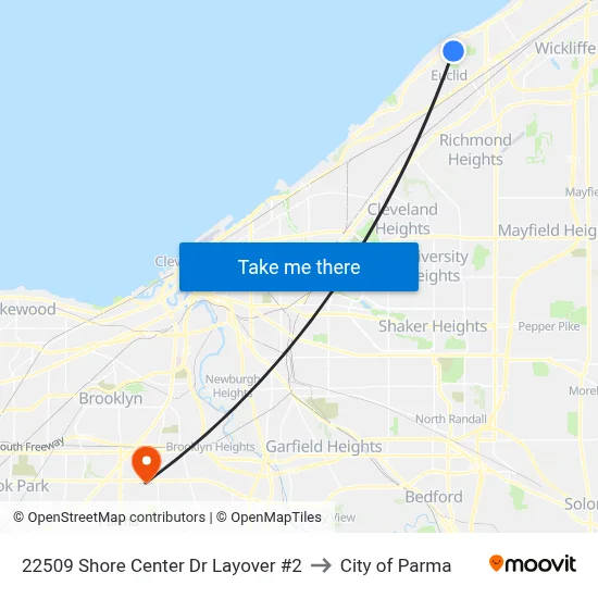 22509 Shore Center Dr Layover #2 to City of Parma map