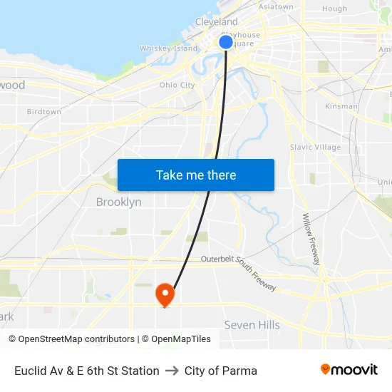 Euclid Av & E 6th St Station to City of Parma map