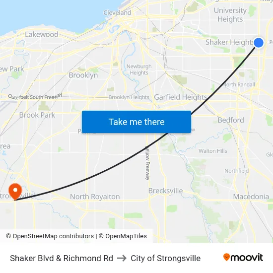 Shaker Blvd & Richmond Rd to City of Strongsville map