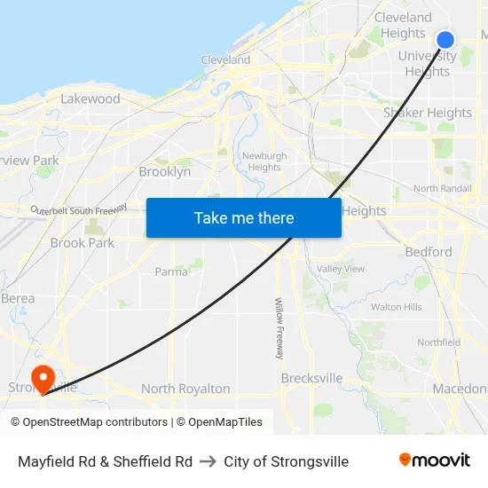 Mayfield Rd & Sheffield Rd to City of Strongsville map
