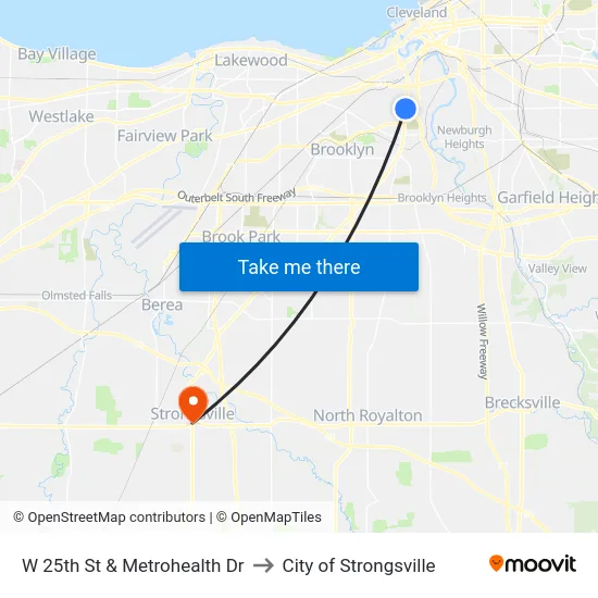 W 25th St & Metrohealth Dr to City of Strongsville map
