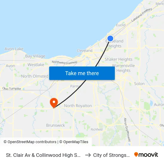 St. Clair Av & Collinwood High School to City of Strongsville map