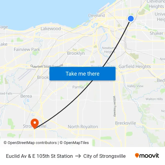 Euclid Av & E 105th St Station to City of Strongsville map