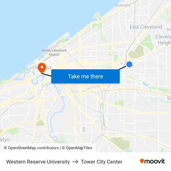 Western Reserve University to Tower City Center map