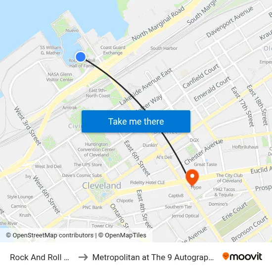Rock And Roll Hall Of Fame to Metropolitan at The 9 Autograph Collection Cleveland map