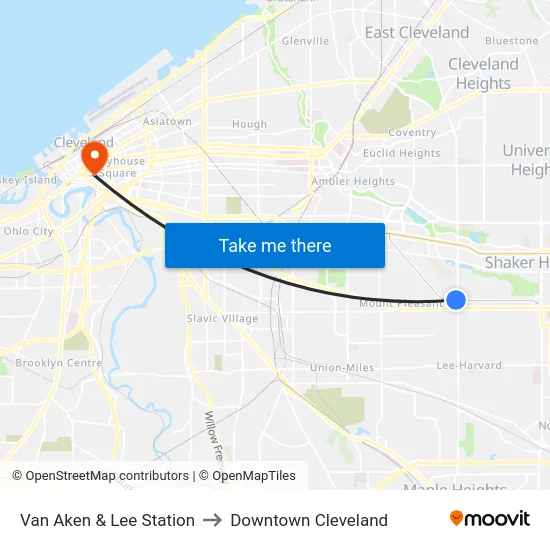 Van Aken & Lee Station to Downtown Cleveland map