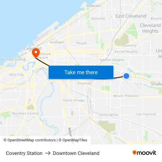 Coventry Station to Downtown Cleveland map