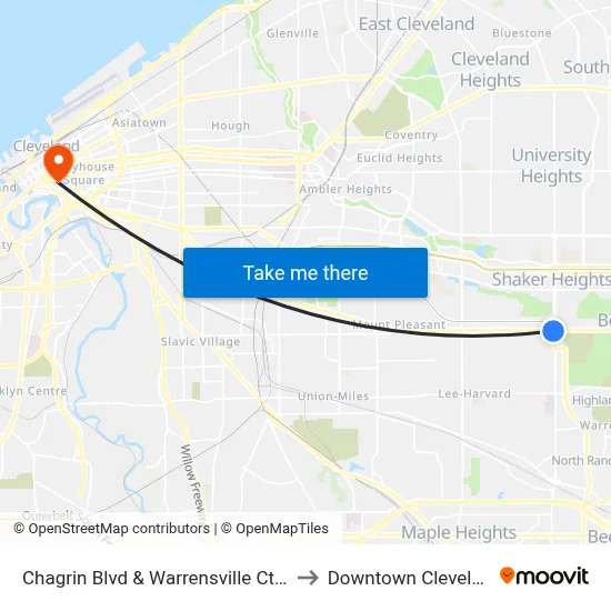 Chagrin Blvd & Warrensville Ctr Rd to Downtown Cleveland map