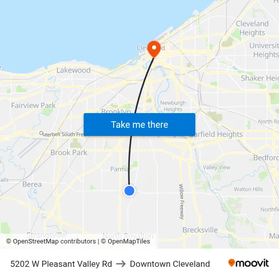 5202 W Pleasant Valley Rd to Downtown Cleveland map