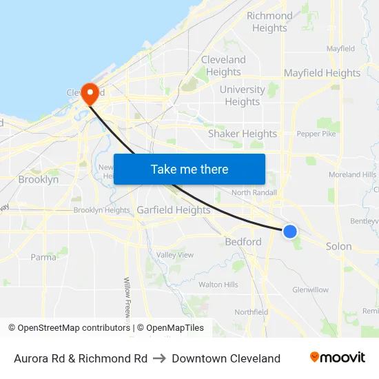 Aurora Rd & Richmond Rd to Downtown Cleveland map