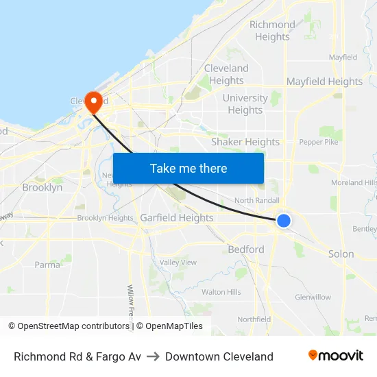 Richmond Rd & Fargo Av to Downtown Cleveland map