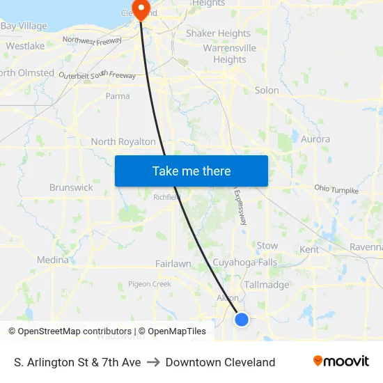 S. Arlington St & 7th Ave to Downtown Cleveland map