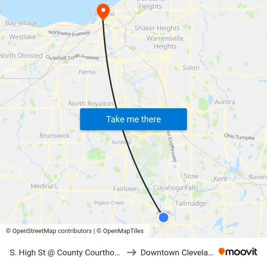 S. High St @ County Courthouse to Downtown Cleveland map