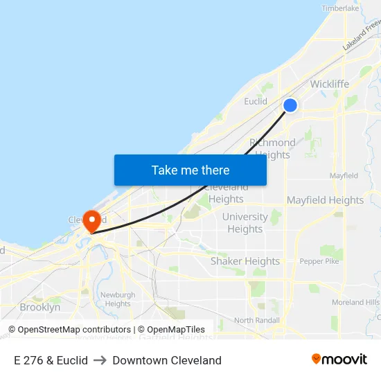 E 276 & Euclid to Downtown Cleveland map
