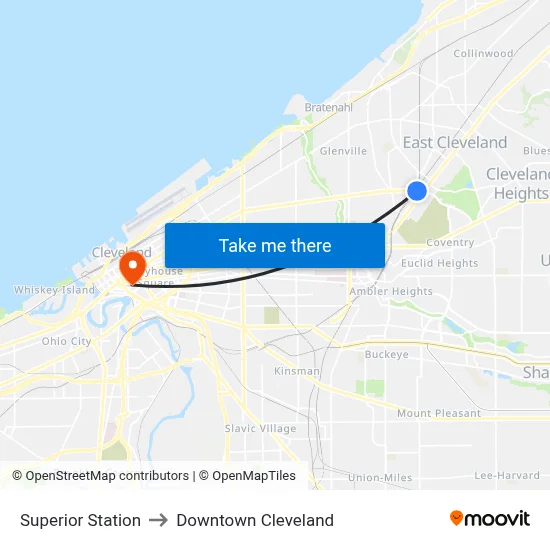 Superior Station to Downtown Cleveland map
