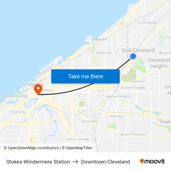 Stokes-Windermere Station to Downtown Cleveland map