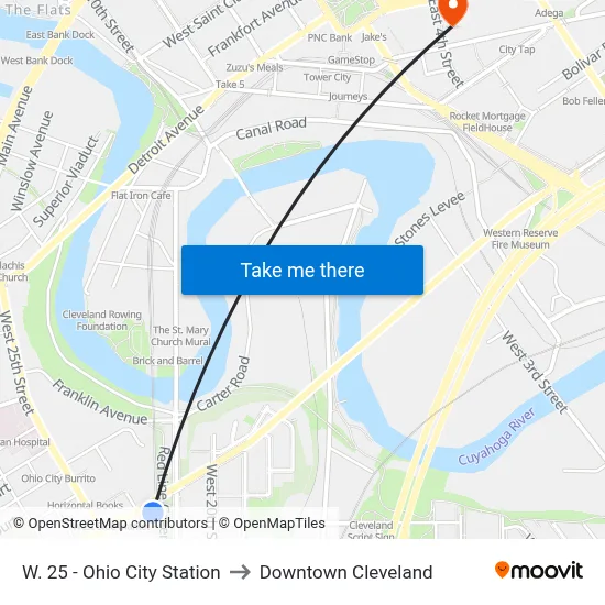 W. 25 - Ohio City Station to Downtown Cleveland map