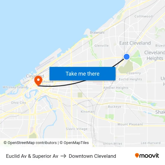 Euclid Av & Superior Av to Downtown Cleveland map