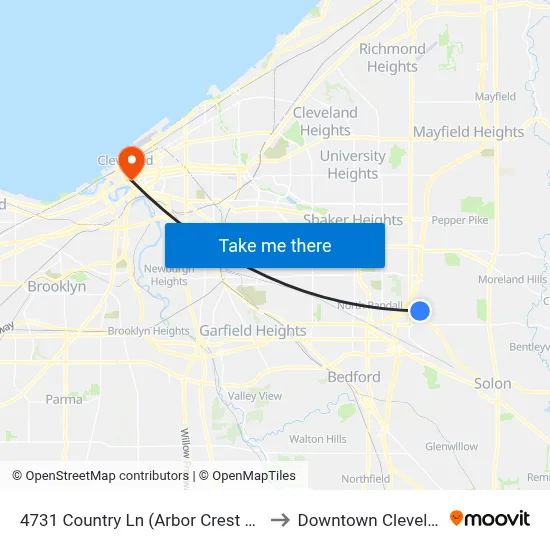 4731 Country Ln (Arbor Crest Apts) to Downtown Cleveland map