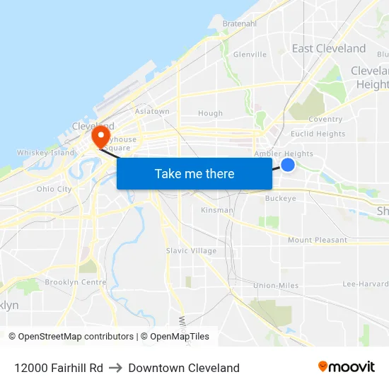 12000 Fairhill Rd to Downtown Cleveland map
