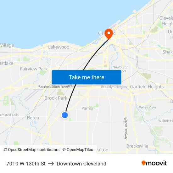 7010 W 130th St to Downtown Cleveland map