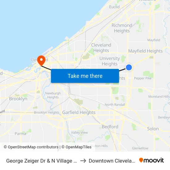 George Zeiger Dr & N Village Ln to Downtown Cleveland map