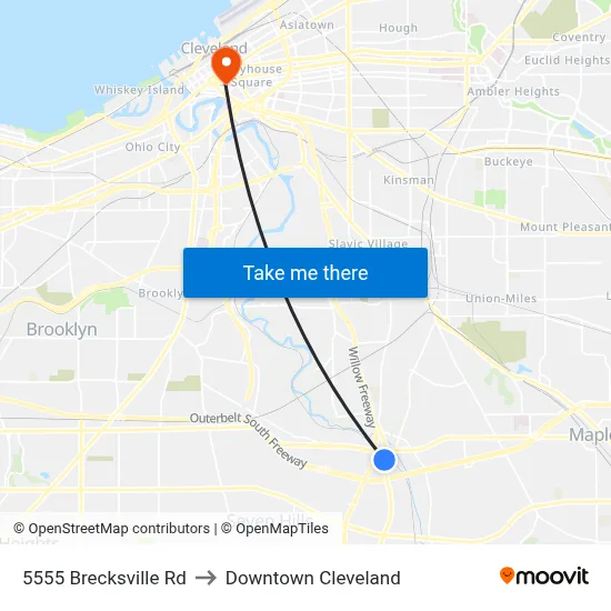 5555 Brecksville Rd to Downtown Cleveland map