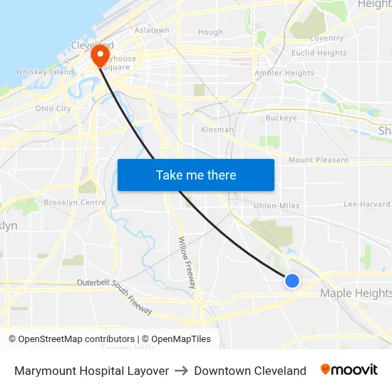 Marymount Hospital Layover to Downtown Cleveland map