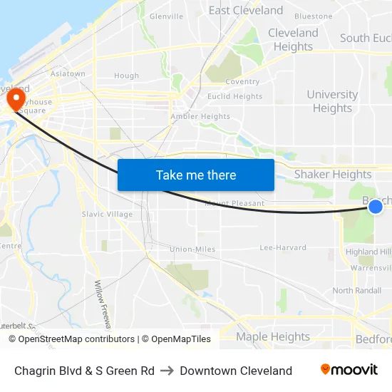 Chagrin Blvd & S Green Rd to Downtown Cleveland map