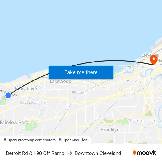 Detroit Rd & I-90 Off Ramp to Downtown Cleveland map
